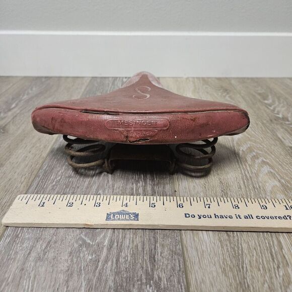 Mesinger Schwinn Vintage 60s S Seat Monogram Dual Sping Saddle Red White Retro - Picture 3 of 11